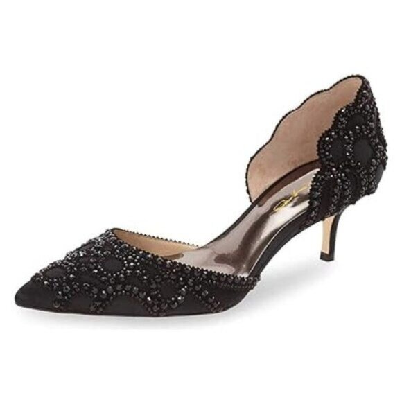 XYD Shoes - XYD Women's Pumps, Elegant Pointed Toe, D'Orsay Kitten Low Heels, Rhinestone